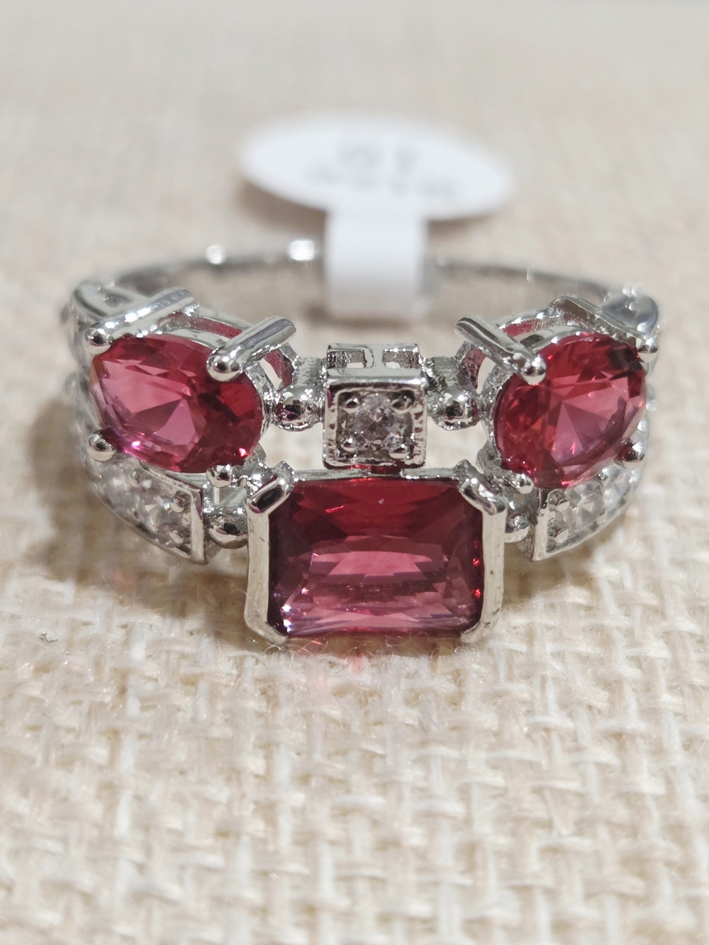 White Gold Ring with Red Gemstones